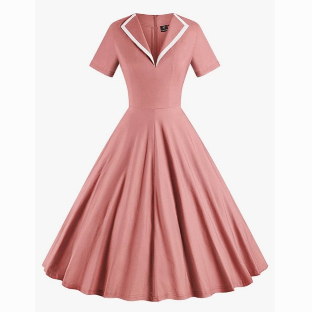 Gowntown Salmon Pink Retro Rockabilly Collared Dress